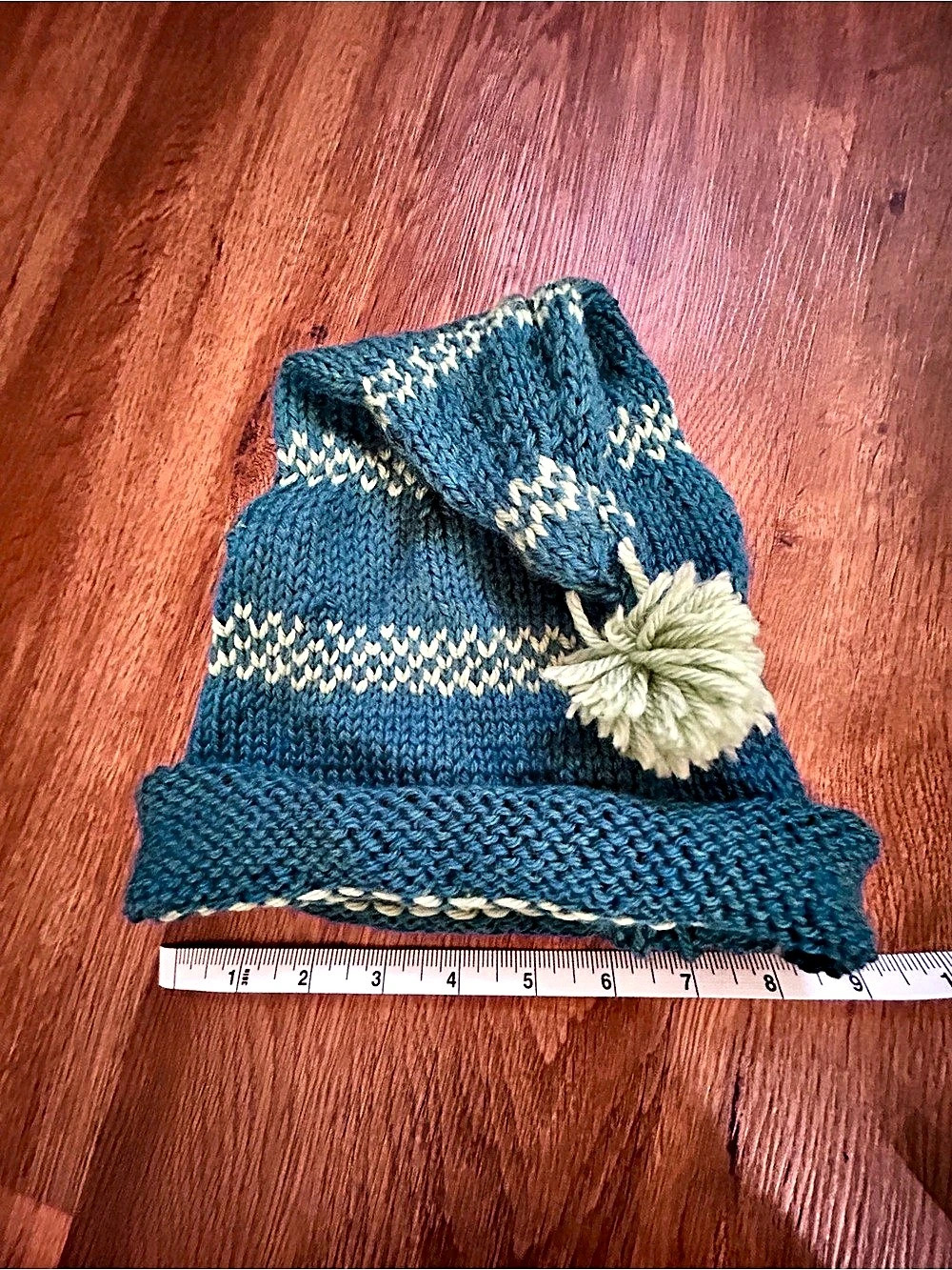 Striped Knit Pom Hat in Teal & Green